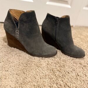Lucky Brand Dark Gray suede Wedge Booties